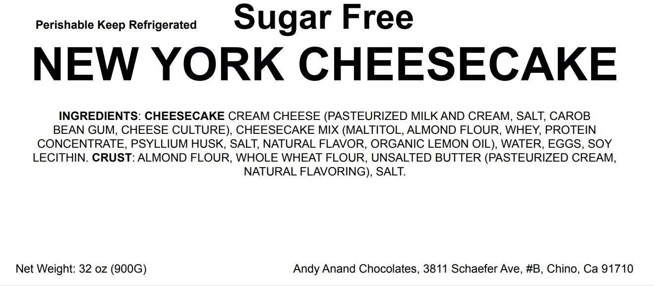 Sugar free New York cheesecake 9 inch by Andy Anand, diabetic-friendly with natural ingredients, no chemicals, almond flour crust, rich creamy texture, perfect for celebrations and dessert lovers, cheese cake near me delivery available.
