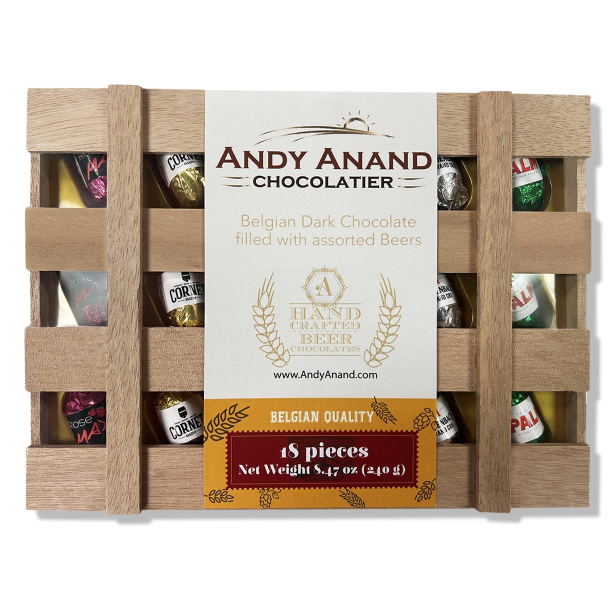 Andy Anand Chocolates Food & Beverages > Desserts & Sweets > Chocolate Andy Anand Liquor-Filled Chocolate Bottles, Beer Flavor, 18 pc – Vegan, 60% Cocoa Butter, Non-Alcoholic, Birthday & Holiday Gourmet Gift Box Liquor-Filled Vegan Chocolate Bottles 18 pc | Beer