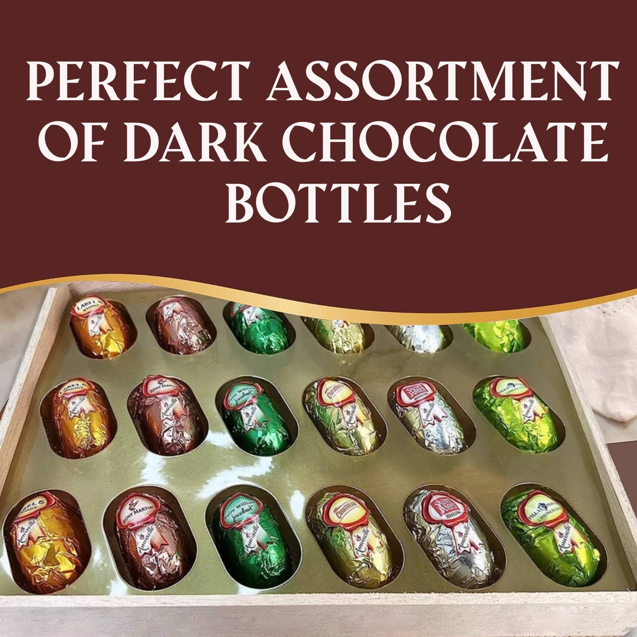 Andy Anand Chocolates Food & Beverages > Desserts & Sweets > Chocolate Andy Anand Liquor-Filled Chocolate Bottles, Beer Flavor, 18 pc – Vegan, 60% Cocoa Butter, Non-Alcoholic, Birthday & Holiday Gourmet Gift Box Liquor-Filled Vegan Chocolate Bottles 18 pc | Beer
