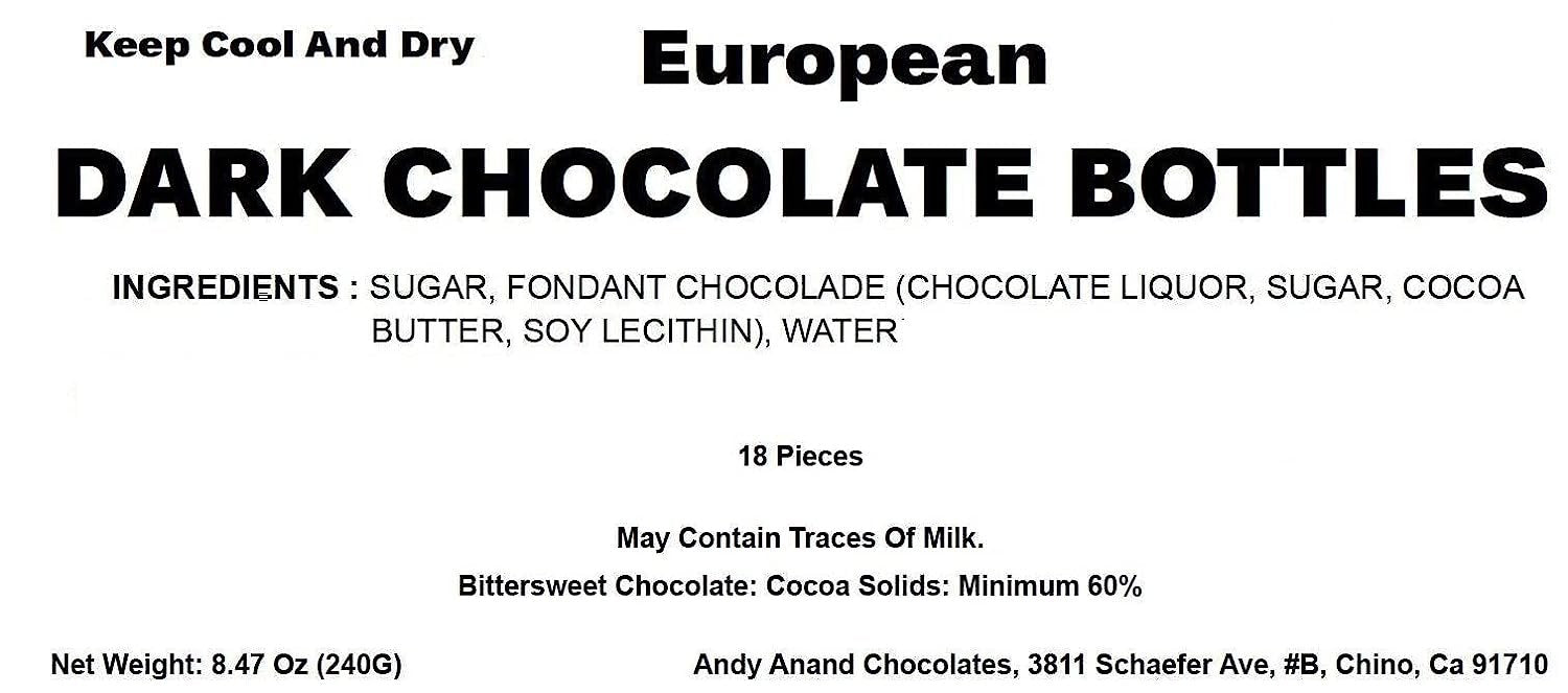 Chocolate Liquor Bottles by Andy Anand – Back label showing ingredients, calories, and nutritional info