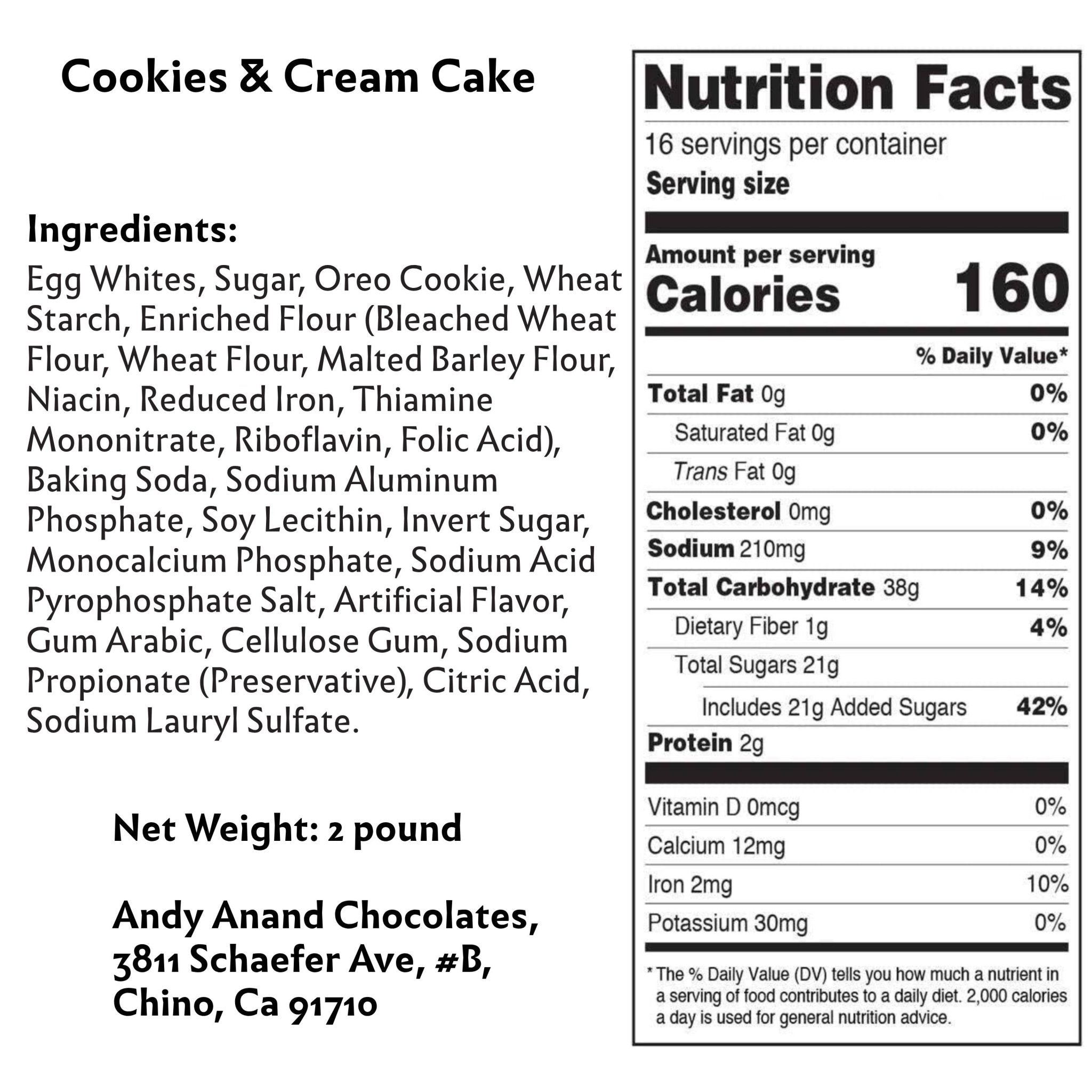 Andy Anand Chocolates Food & Beverages > Desserts & Sweets > Bakery > Cake Andy Anand Cookies & Cream Cake, 9-Inch, 2 lb – Made Fresh Daily, Gourmet Gift Boxed, Birthday, Valentine's, Christmas & Anniversary Gift Cookies & Cream Cake 9 inch | Hand-Baked, Nationwide