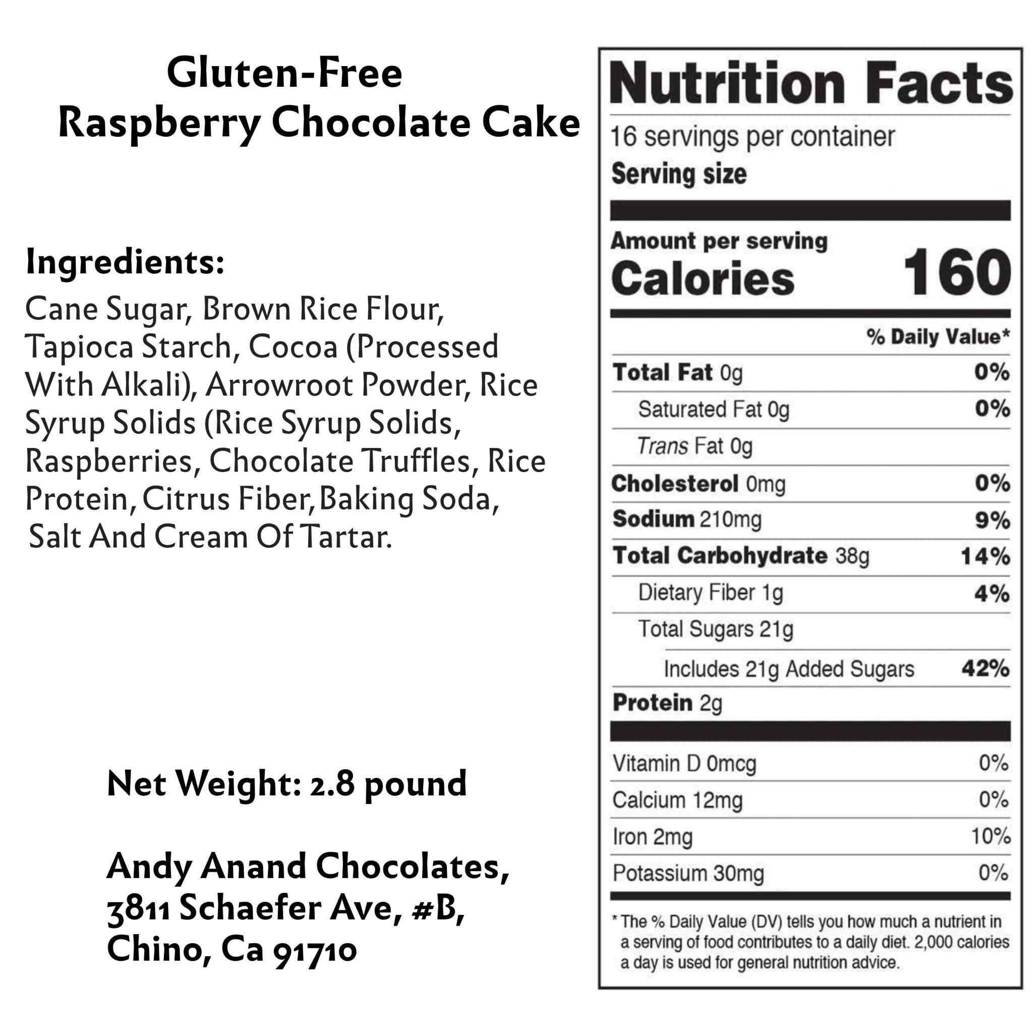 Andy Anand Chocolates Food & Beverages > Desserts & Sweets > Cakes > Gluten-Free Cakes Andy Anand Gluten-Free Raspberry Chocolate Truffle Cake, 9-Inch, 2.8 lb – Handcrafted, Real Chocolate & California Cream, Birthday Gift Box Gluten-Free Raspberry Chocolate Cake 9 inch