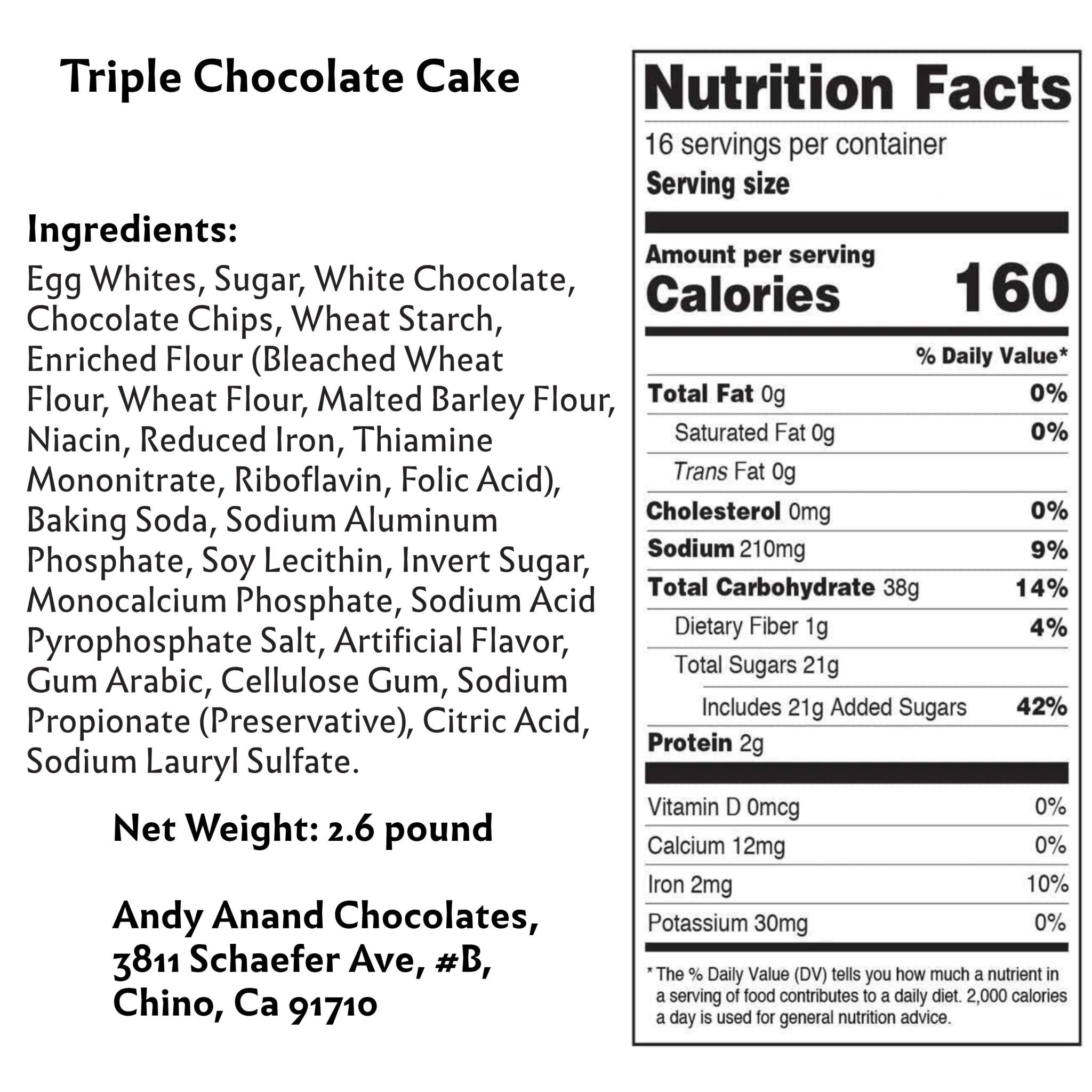 Andy Anand Chocolates Food & Beverages > Desserts & Sweets > Bakery > Cake Andy Anand Triple Chocolate Cake, 9-Inch, 2.6 lb – Decadent & Delicious, Made Fresh Daily, Birthday, Valentine's & Anniversary Gift Box Triple Chocolate Cake 9 inch 2.6 lb | Nationwide