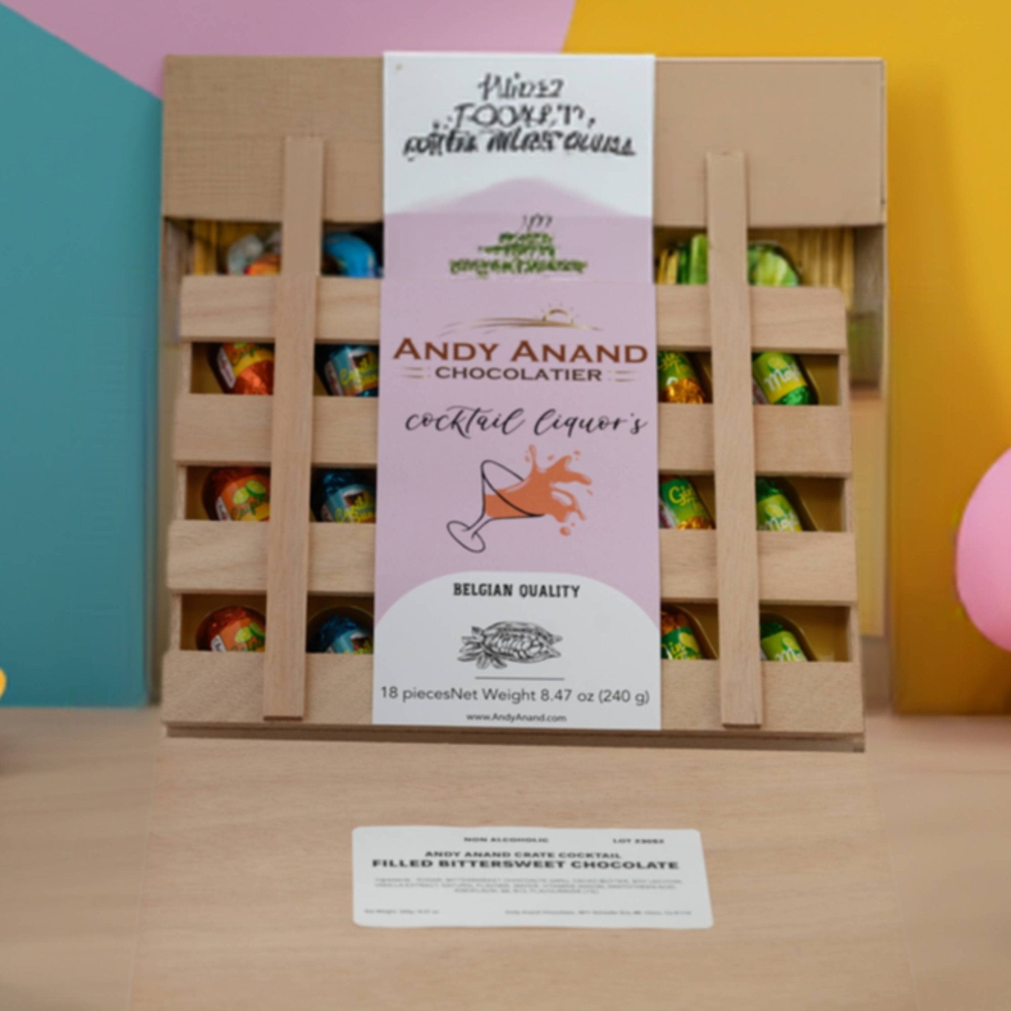 Non Alcoholic Vegan Cocktail flavored Chocolate , 18 Pieces with Six Unique Flavors