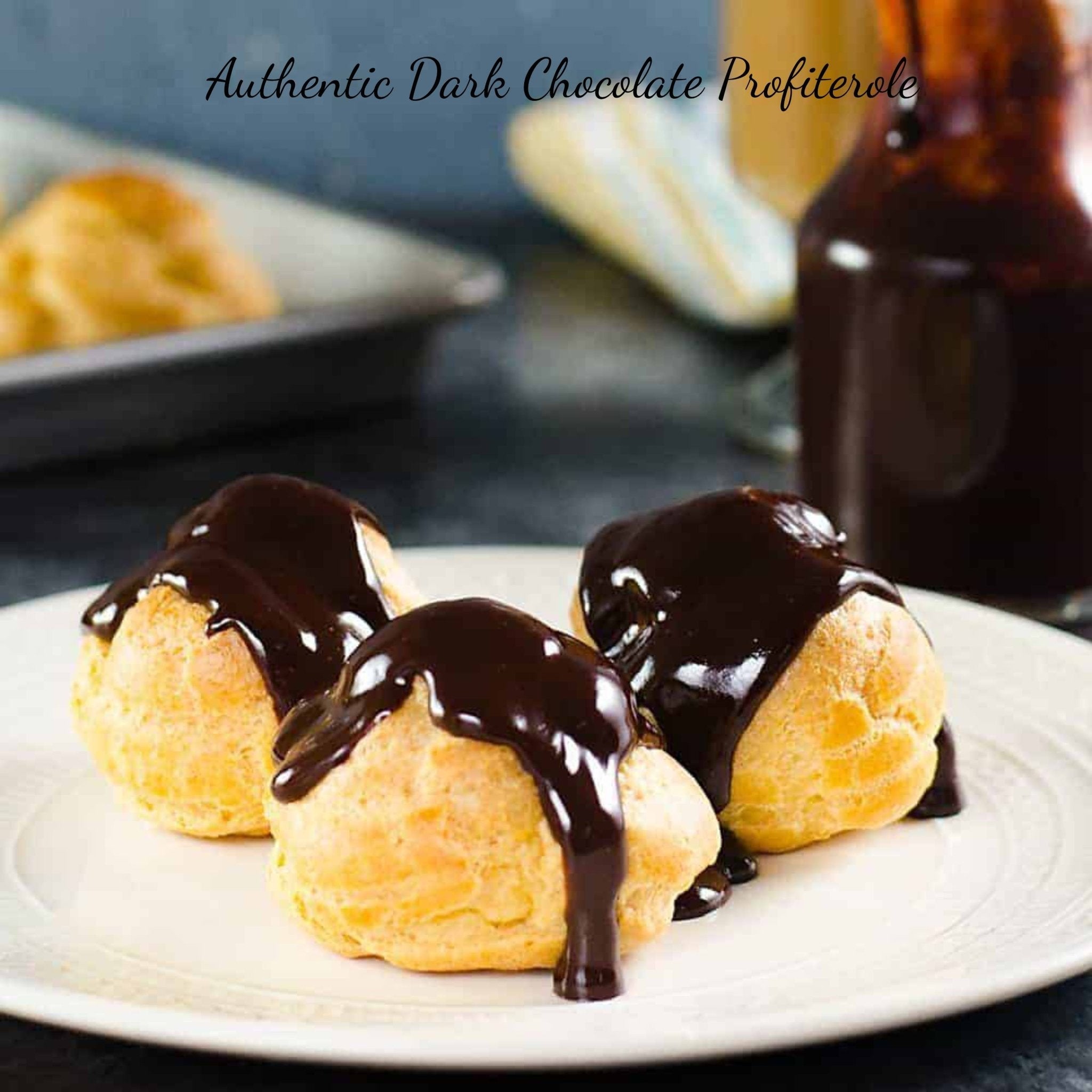 Fresh Dark Chocolate Profiterole almonds