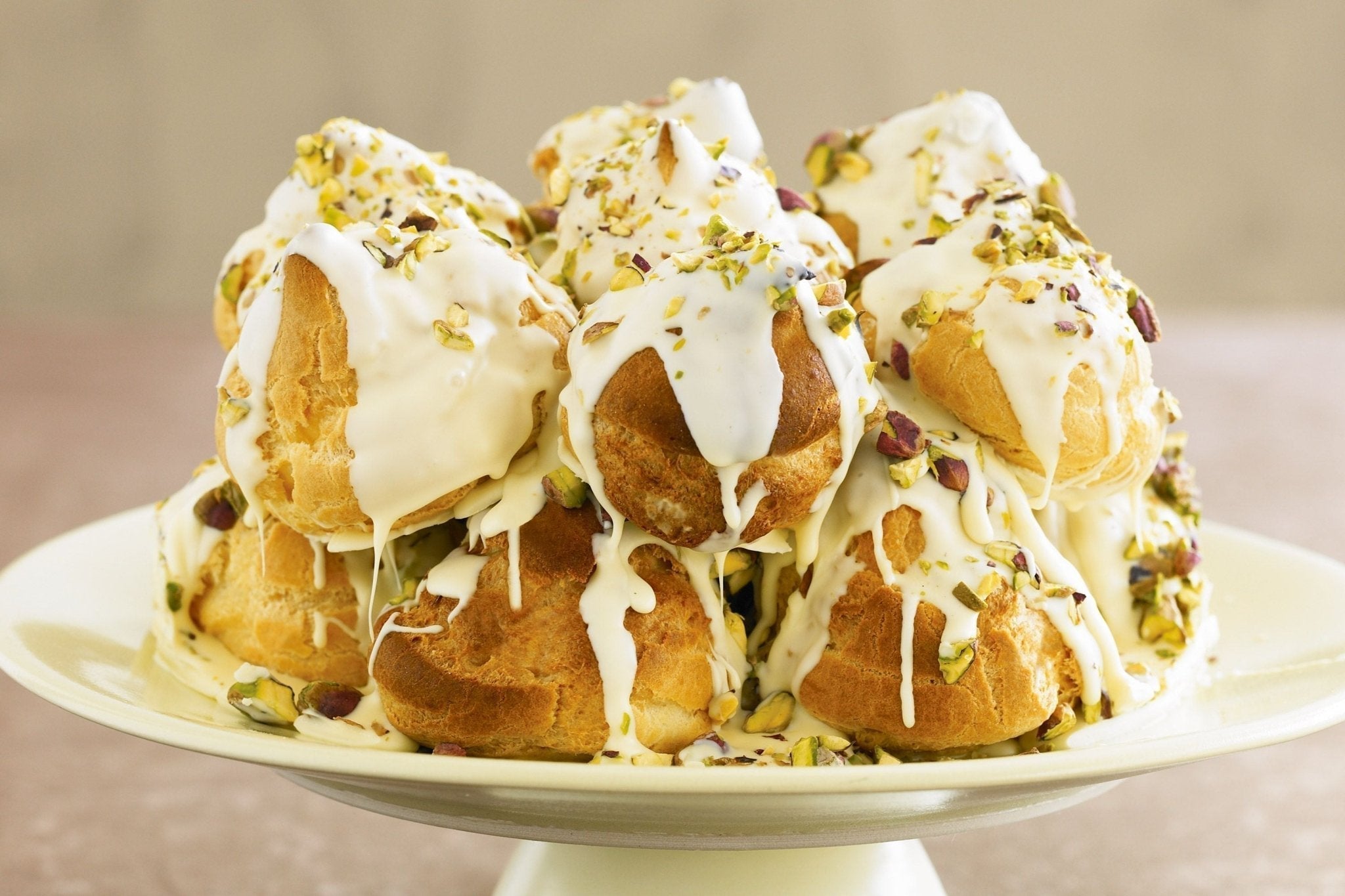 White Chocolate Profiterole with Pistachios