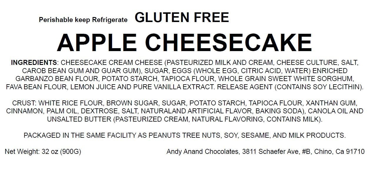 Andy Anand Chocolates Food & Beverages > Desserts & Sweets > Cakes > Gluten-Free Cheesecakes Andy Anand Gluten-Free Apple Cheesecake, 9-Inch, 2 lb – Freshly Baked, California Cream Cheese, No Preservatives, Birthday & Holiday Gift Gluten-Free Apple Cheesecake 9 inch | Nationwide