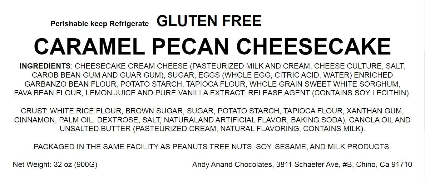 Andy Anand Chocolates Food & Beverages > Desserts & Sweets > Cakes > Gluten-Free Cheesecakes Andy Anand Gluten-Free Caramel Pecan Cheesecake, 9-Inch, 2.8 lb – Freshly Baked, California Cream Cheese, No Preservatives, Birthday Gift Gluten-Free Caramel Pecan Cheesecake | Nationwide