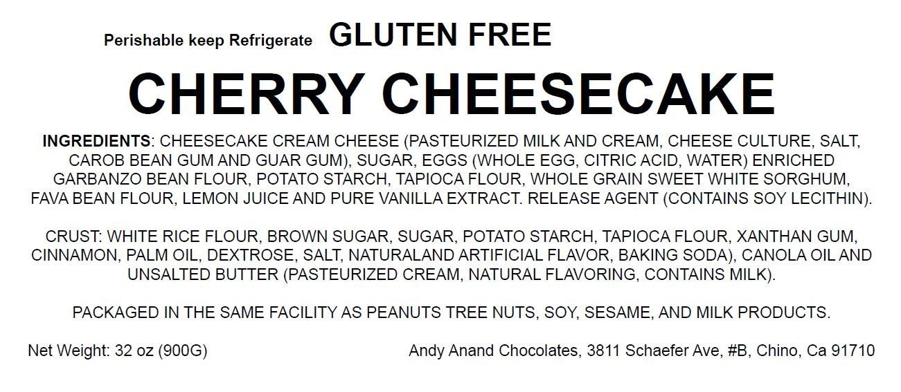 Gluten Free Cherry Cheesecake  Delectable gluten-free cherry cheesecake, creamy and indulgent, crafted with premium ingredients for a gourmet dessert experience. Andy Anand Chocolates, All Products, Products, Gluten Free Cheesecake & Cake.