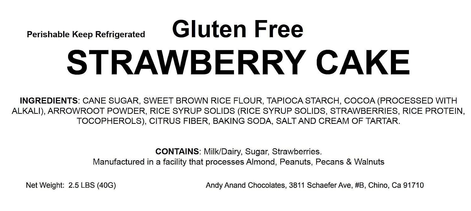Gluten free chocolate strawberry cake with rich moist texture in reusable serving tray, 9-inch size, 2.5 lbs.
