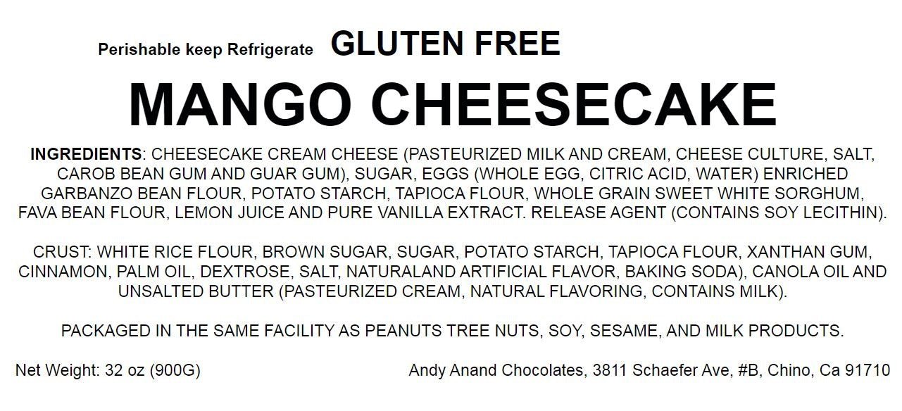 Andy Anand Chocolates Food & Beverages > Desserts & Sweets > Cakes > Gluten-Free Cheesecakes Andy Anand Gluten-Free Mango Cheesecake, 9-Inch, 2 lb – Freshly Baked, Real California Cream Cheese, No Preservatives, Birthday Gift Box Gluten-Free Mango Cheesecake 9 inch | Nationwide