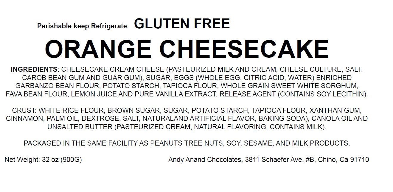 Andy Anand Chocolates Food & Beverages > Desserts & Sweets > Cakes > Gluten-Free Cheesecakes Andy Anand Gluten-Free Orange Cheesecake, 9-Inch, 2 lb – Freshly Baked, Real California Cream Cheese, No Preservatives, Birthday Gift Box Gluten-Free Orange Cheesecake 9 inch | Nationwide