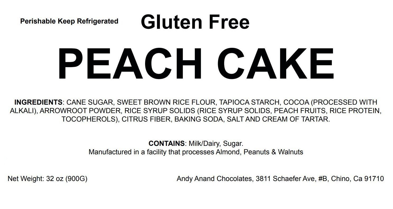 Gluten Free Peach Cake with real fruit, cane sugar, and rice flour, handmade 2 lbs, allergy-friendly dessert.