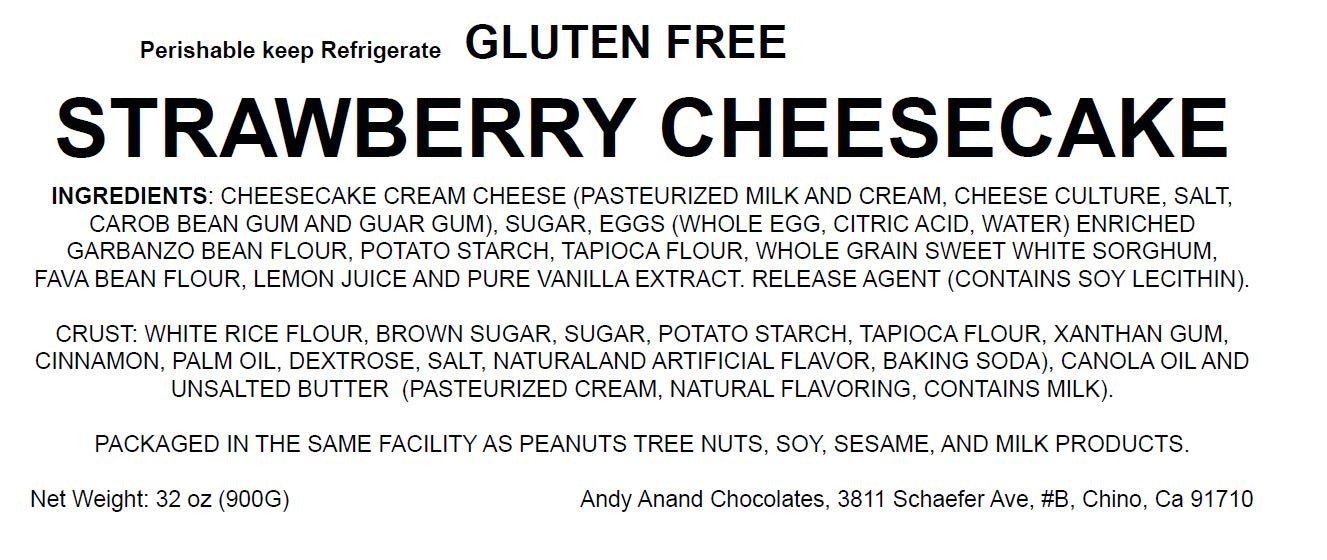 Andy Anand Chocolates Food & Beverages > Desserts & Sweets > Cakes > Gluten-Free Cheesecakes Andy Anand Gluten-Free Strawberry Cheesecake, 9-Inch, 3.4 lb – Freshly Baked, California Cream Cheese, No Preservatives, Birthday Gift Box Gluten-Free Strawberry Cheesecake | Nationwide