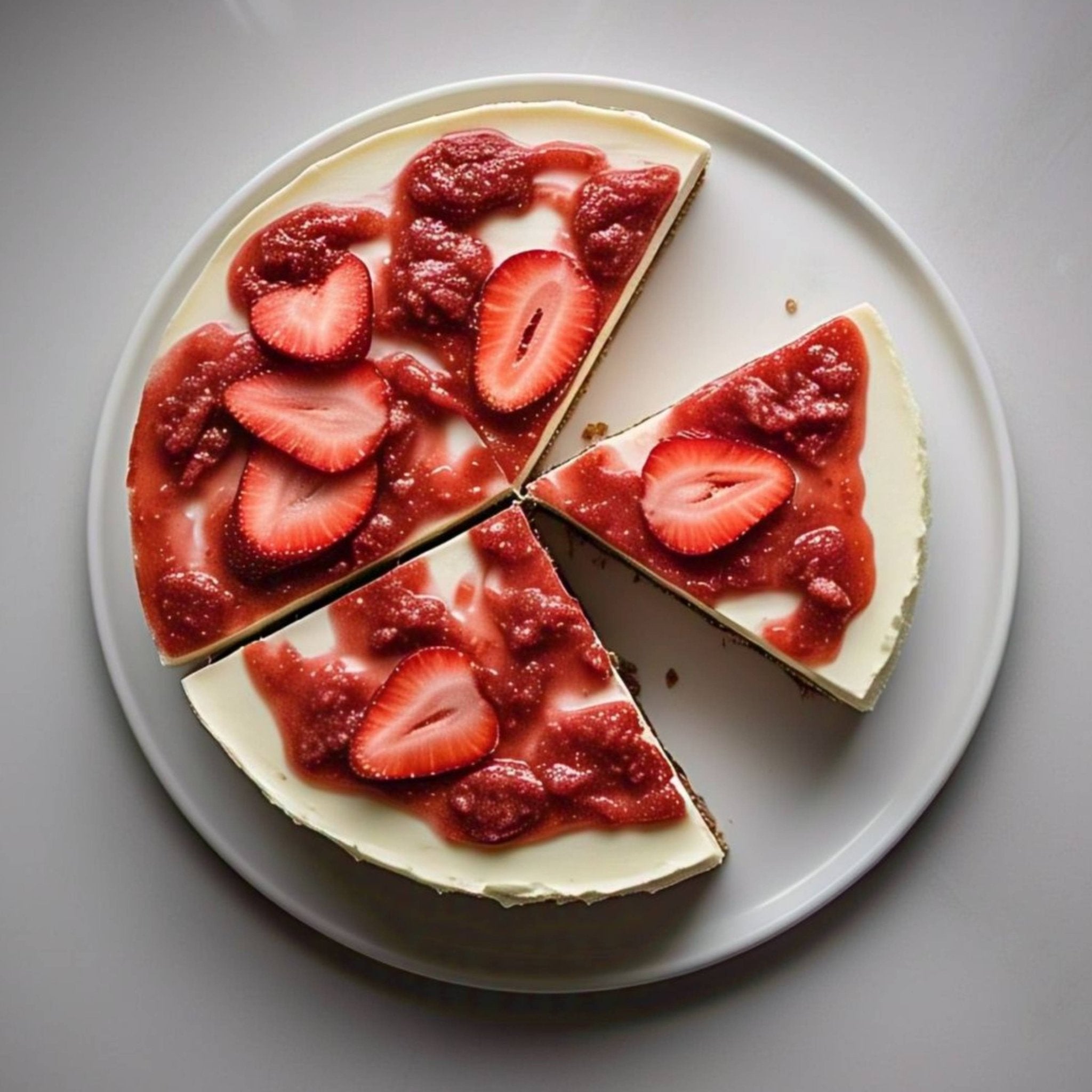 Andy Anand Sugar Free & Gluten-Free Strawberry Cheesecake 9" on a white plate - 3.4 lbs, Melt-in-Your-Mouth, Near Me delivery