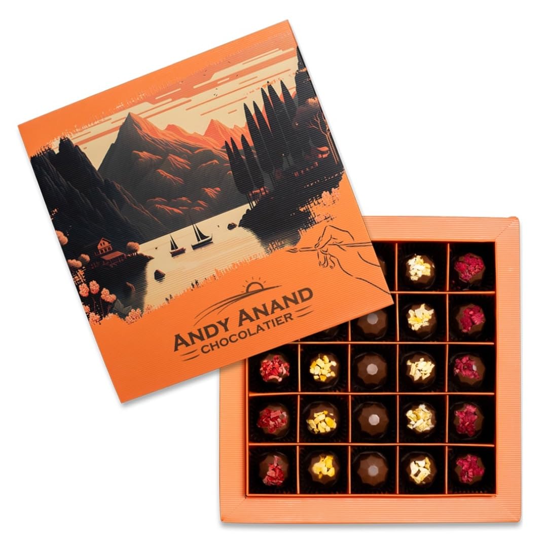 25-piece Belgian chocolate truffles by Andy Anand, assorted flavors, beautifully packed gift box, 8 oz.