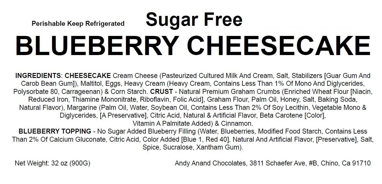 Andy Anand Chocolates Food & Beverages > Desserts & Sweets > Cakes > Sugar-Free Cheesecakes Andy Anand Sugar-Free Blueberry Cheesecake, 9-Inch, 2.6 lb – Diabetic-Friendly, California Cream Cheese, Traditional NY-Style, Birthday Gift Sugar-Free Blueberry Cheesecake 2.8 lb | Nationwide