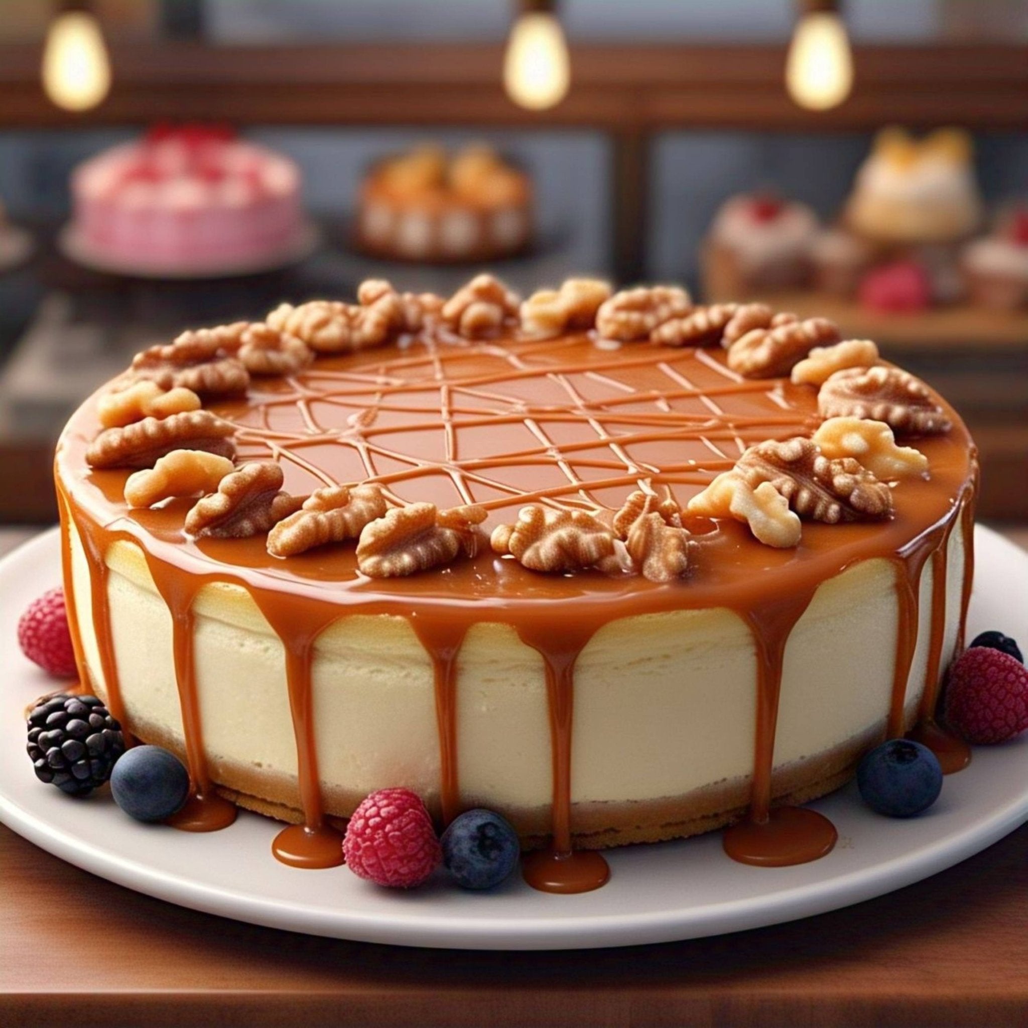 Andy Anand Chocolates Food & Beverages > Desserts & Sweets > Cakes > Sugar-Free Cheesecakes Andy Anand Sugar-Free Caramel Walnut Cheesecake, 9-Inch, 2 lb – Diabetic-Friendly, No Preservatives, California Cream Cheese, Birthday Gift Sugar-Free Caramel Walnut Cheesecake 2 lb
