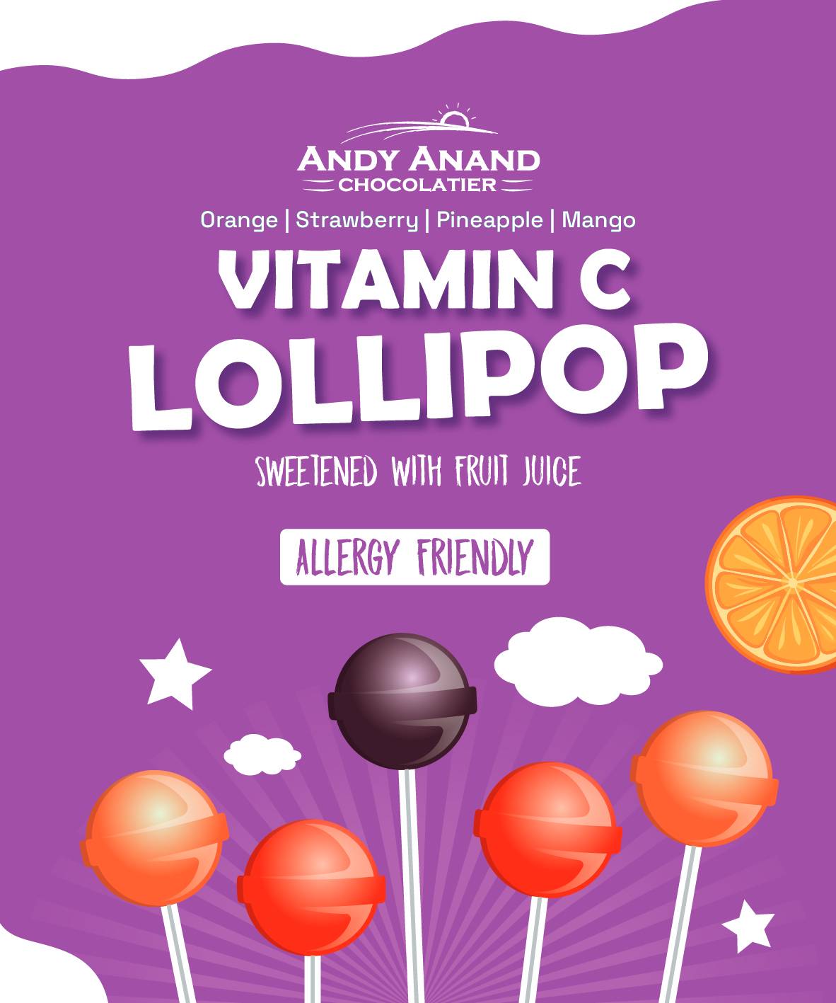 Vitamin C Low Calorie Lollipops Andy Anand real fruit juice pops