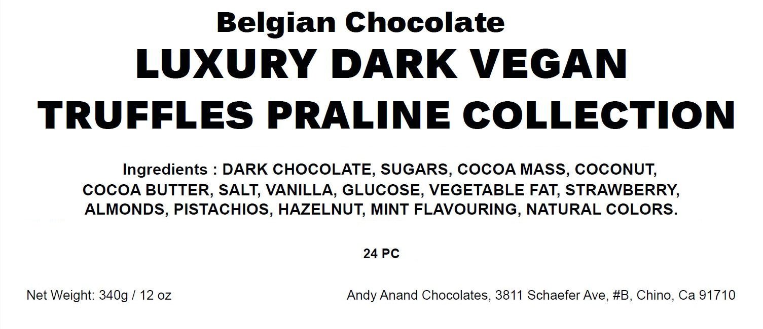 Dark Chocolate Truffles Gluten Free Vegan Dark Chocolate from Andy Anand Luxury Vegan Dark Chocolate Gluten Free Truffles Praline Collection - 24 Pcs, Truffles Gift Box for Holiday Parties, Christmas, Birthday, Valentines Day - Andyanand