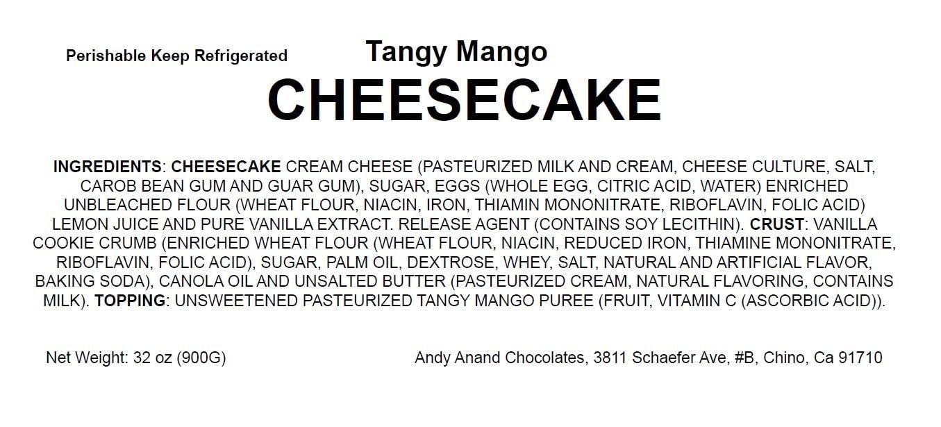 Mango Cheesecake Andy Anand Mango Cheesecake 9" - Real Home Made Taste