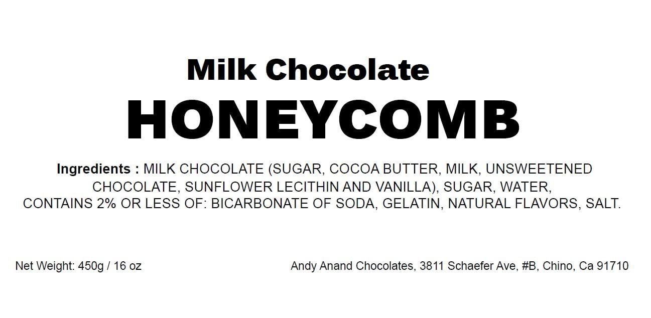 Honeycomb Milk Chocolate Andy Anand Honeycomb Milk Chocolate 1 lbs with crispy airy honeycomb coated in rich milk chocolate, perfect gourmet gift box.