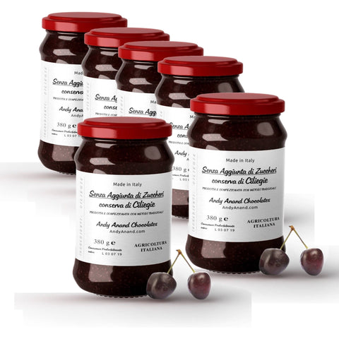 Andy Anand No Sugar Added Cherry Jams- Preserve 6 Pcs - Made in Italy - Andyanand
