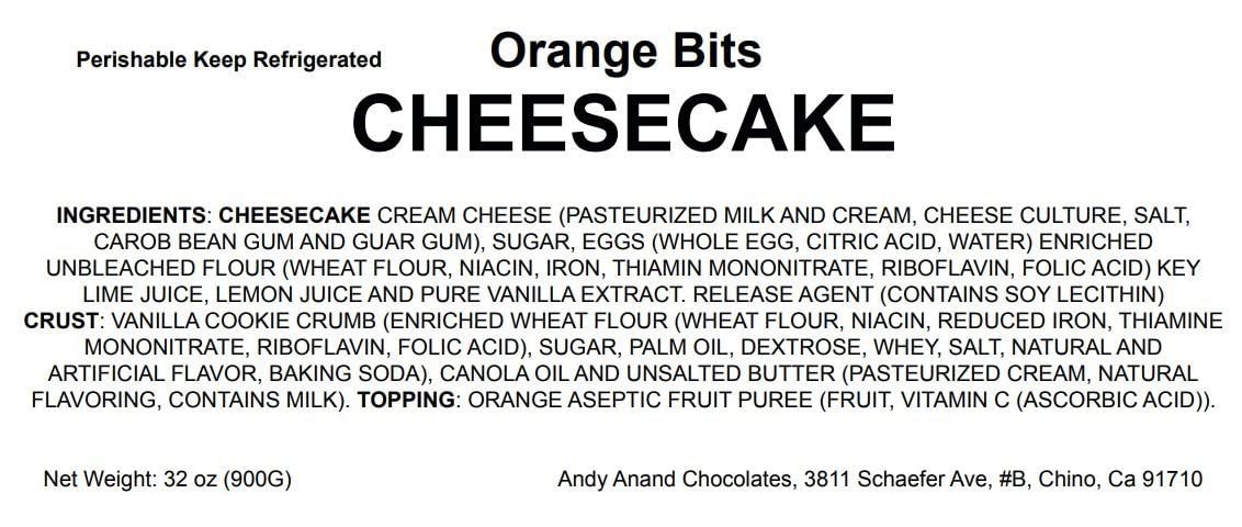 Orange Cheesecake Andy Anand Orange Cheesecake with bits of Orange, 9" Fresh Made in Traditional Way - 2 lbs - Andyanand