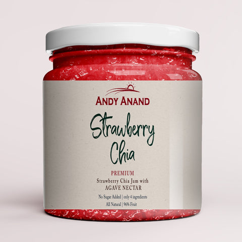 Andy Anand Organic Strawberry Chia Jam 96% fruit, sweetened with Agave, Vegan, Gluten Free - 9.6 oz - Andyanand