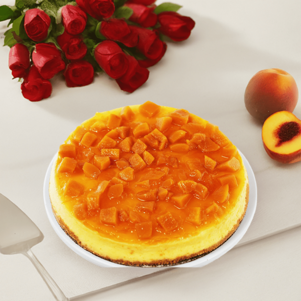 Sugar Free Peach Cheesecake 9" - Baked Fresh Daily - Amazing Bakeries with Cheesecake Delivery - cheesecake near me A Delicious Treat! (2 lbs) - Andyanand