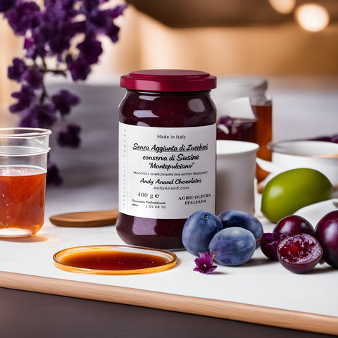 Andy Anand Plum Jams- Preserve, One Ingredient Made in Italy, 380 Grams, No sugar Added, Decadent & Delicious - Andyanand