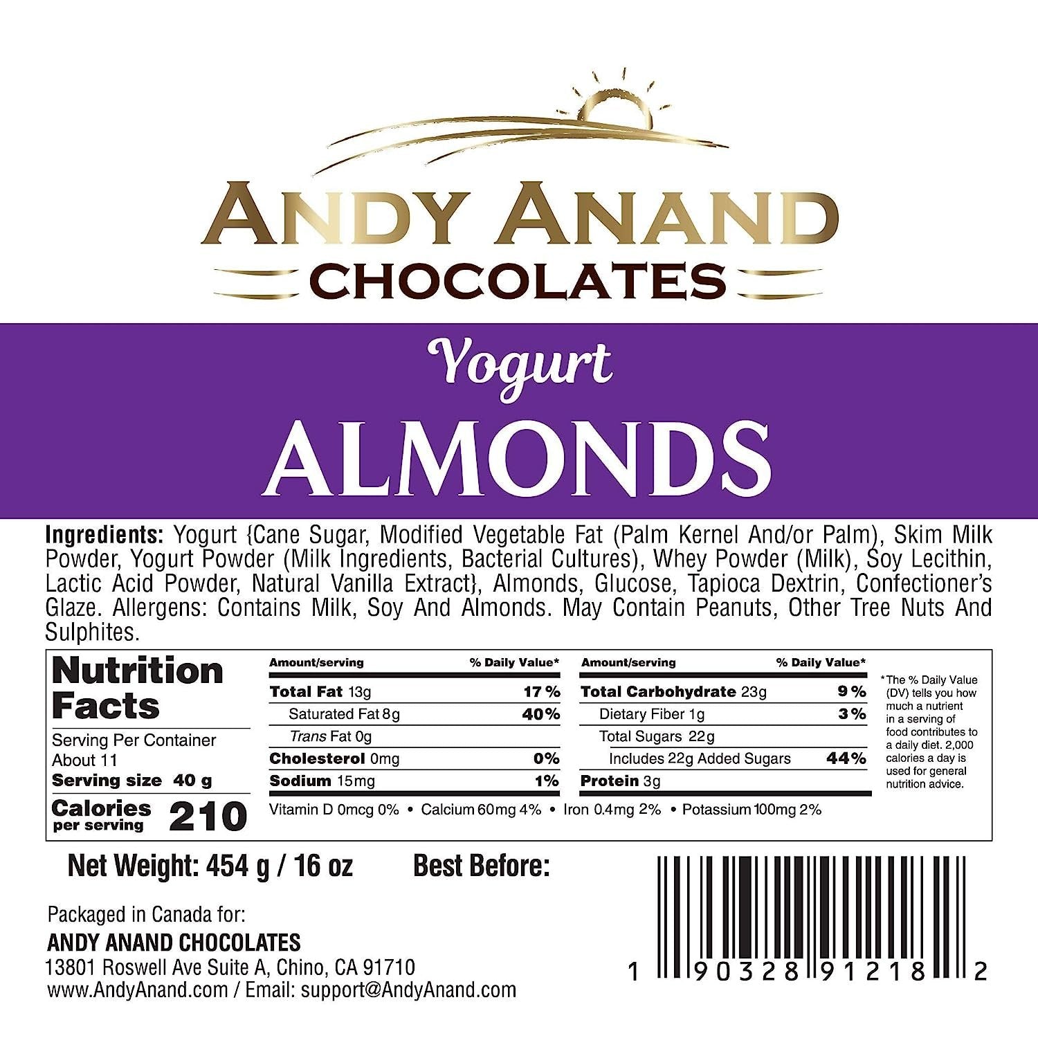 Andy Anand Chocolates Food & Beverages > Desserts & Sweets > Chocolate Andy Anand Greek Yogurt Covered Almonds, 1 lb – Sweet Creamy Coated Crunchy Nut Snack, Gourmet Gift for Birthday & Special Occasions Greek Yogurt Almond Chocolate 1 lb | Nationwide