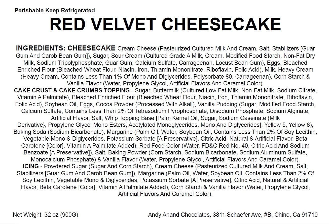 Andy Anand Chocolates Food & Beverages > Desserts & Sweets > Bakery > Cheesecake Andy Anand Red Velvet Cheesecake, 9-Inch, 2 lb – Traditional Recipe, California Cream Cheese, Birthday, Valentine's & Anniversary Gift Box Red Velvet Cheesecake 9 inch 2 lb | Nationwide