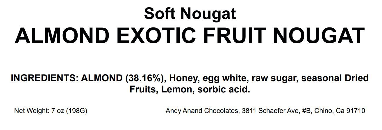 Andy Anand Chocolates Food & Beverages > Desserts & Sweets > Nougat Andy Anand Soft Exotic Fruit Nougat Brittle, 7 oz – Italian Sicilian Honey, 38% Almonds & Dried Fruits, Gluten-Free Gourmet Birthday Gift Roasted Almond Fruit Soft Nougat 22 pc | Nationwide