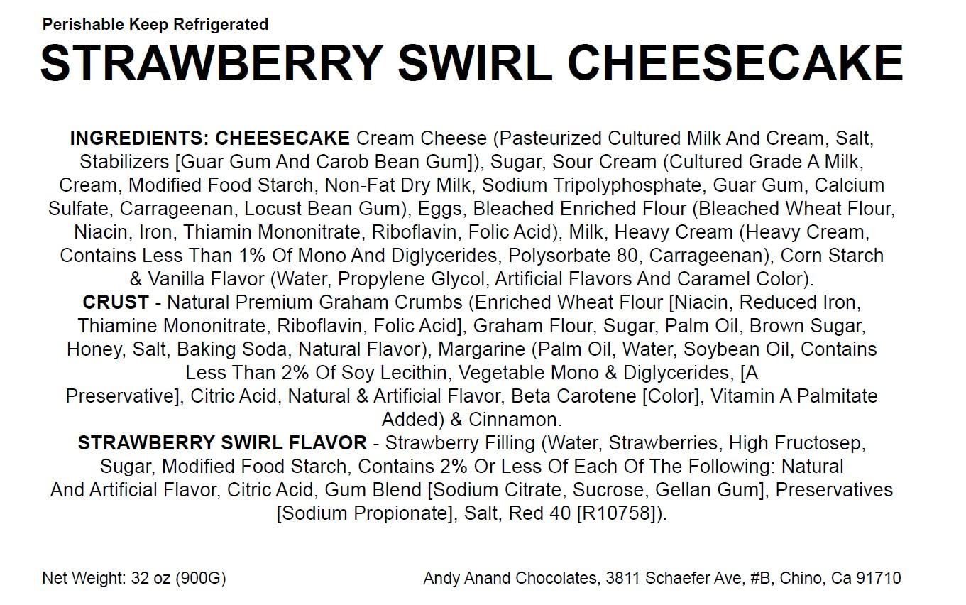 Strawberry Swirl Cheesecake Detailed image of a delicious strawberry swirl cheesecake from Andy Anand Chocolates. Exquisite cheesecake with a smooth and creamy texture, made with premium ingredients for the ultimate dessert experience. Andy Anand Chocolates, All Products, Products, Cheesecake Regular