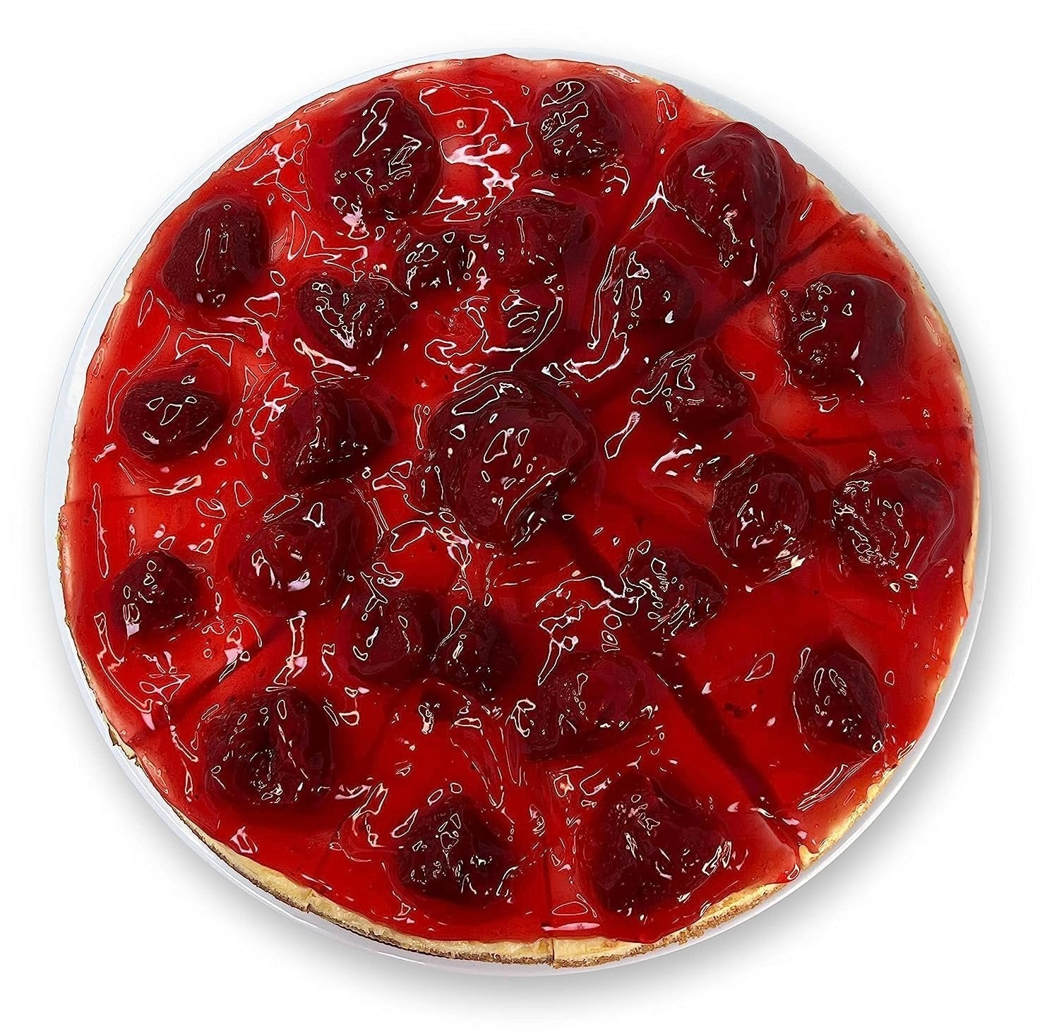 Strawberry Swirl Cheesecake A delectable strawberry swirl cheesecake displayed in a round serving dish, showcasing its rich, creamy texture and vibrant red strawberry topping. Andy Anand Chocolates, All Products,Products,Cheesecake Regular