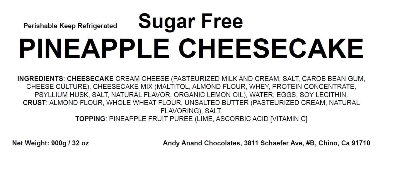 Andy Anand Chocolates Food & Beverages > Desserts & Sweets > Cakes > Sugar-Free Cheesecakes Andy Anand Sugar-Free Pineapple Cheesecake, 9-Inch, 2.6 lb – Diabetic-Friendly, No Preservatives, Fresh California Cream Cheese Gift Box Sugar-Free Pineapple Cheesecake | Nationwide