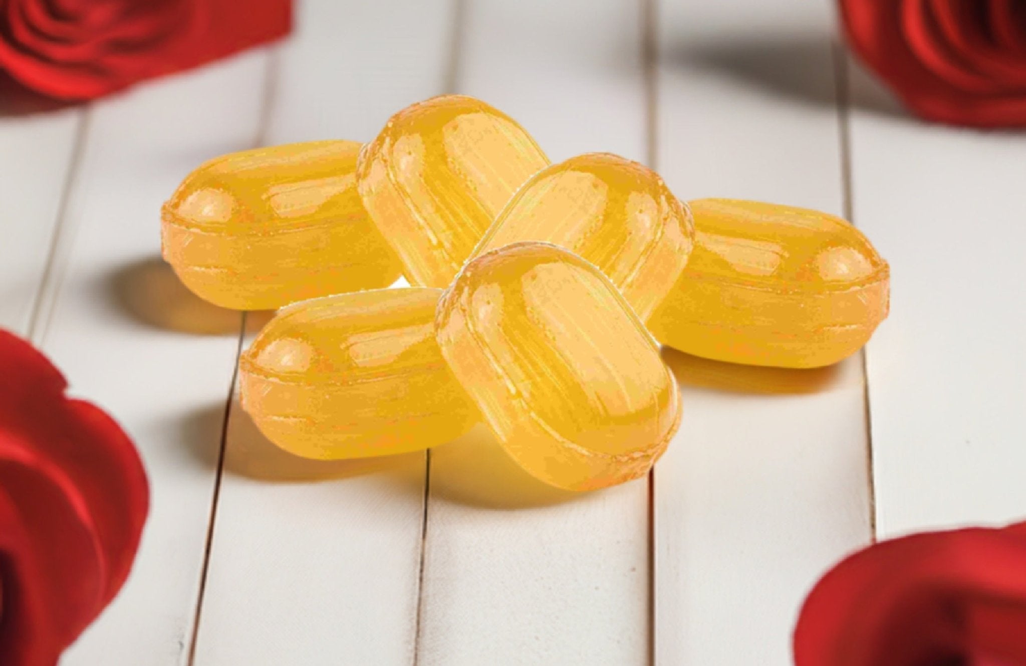 Andy Anand Sugar Free Pineapple Candy , 7 oz, stevia-sweetened European hard candy, beautifully plated with a red rose.