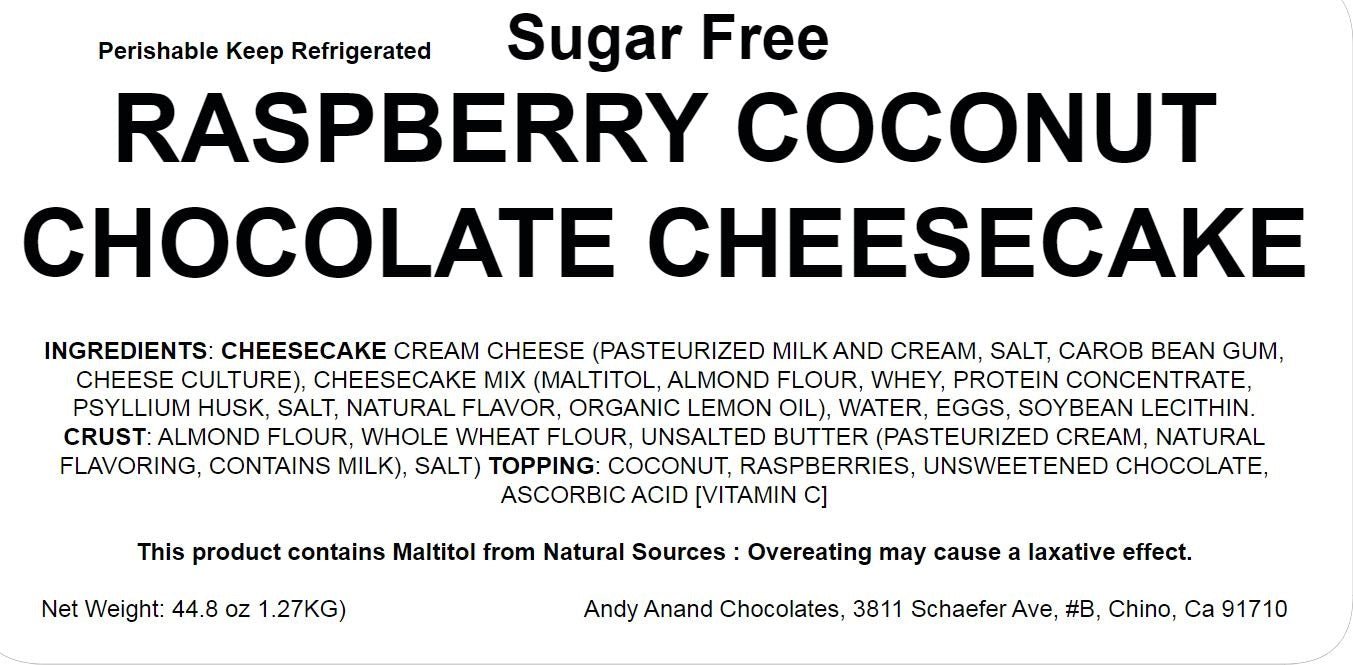 Andy Anand Chocolates Food & Beverages > Desserts & Sweets > Cakes > Gluten Free > Sugar-Free Cheesecakes Andy Anand Sugar-Free Raspberry Coconut Chocolate Cheesecake, 9-Inch, 2.6 lb – Chocolate Truffles, Diabetic-Friendly, Birthday Gift Box Sugar-Free Raspberry Coconut Cheesecake | Nationwide