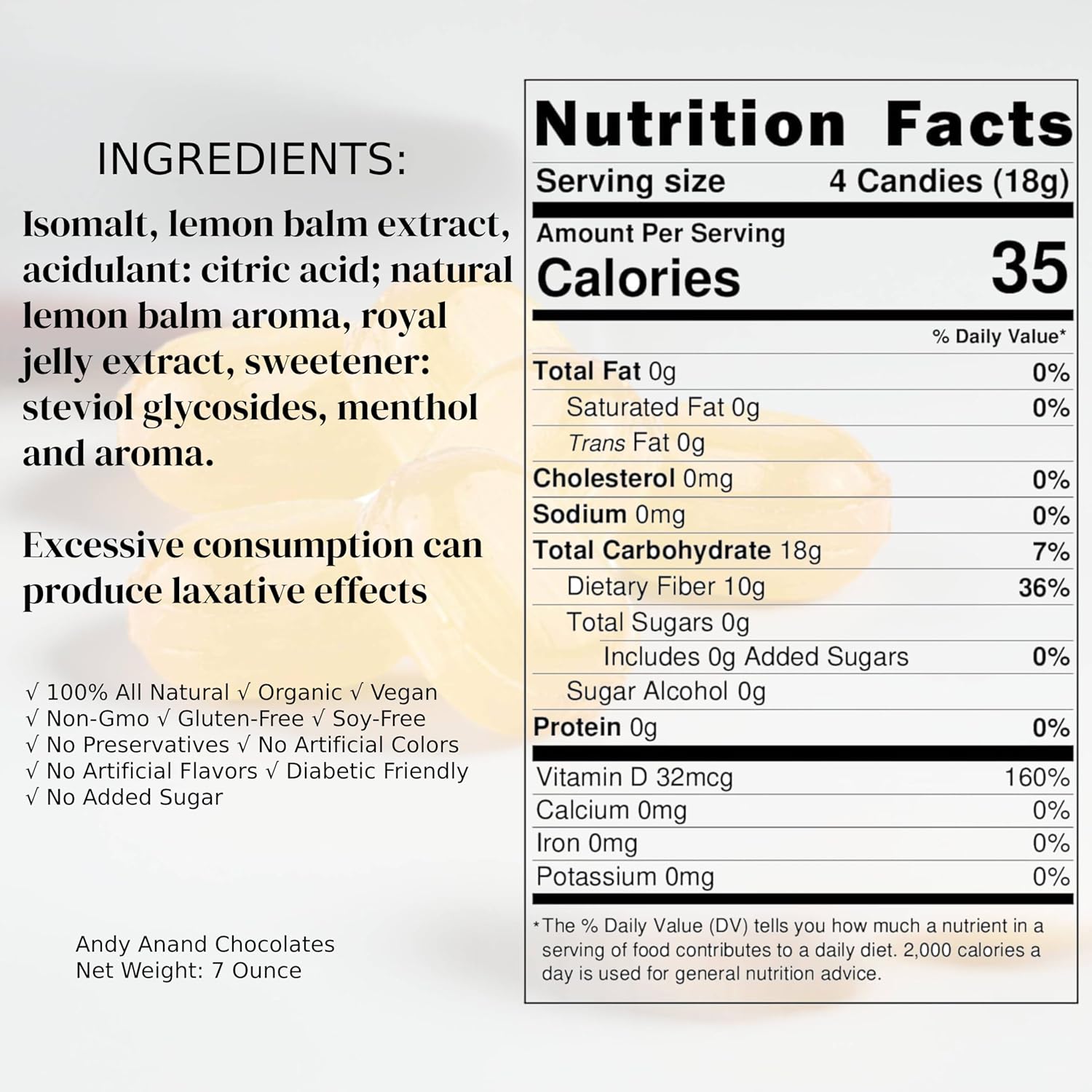 Andy Anand Chocolates Food & Beverages > Desserts & Sweets > Sugar Free Candy Andy Anand Sugar-Free Lemon Balm Hard Candy with Royal Jelly, 7 oz – European Imported, Keto & Diabetic-Friendly Gourmet Snack Gift Box Sugar-Free Lemon Balm Hard Candy 7 oz | Nationwide
