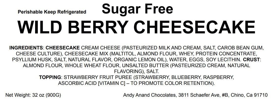 Andy Anand Chocolates Food & Beverages > Desserts & Sweets > Cakes > Sugar-Free Cheesecakes Andy Anand Sugar-Free Wild Berry Cheesecake, 9-Inch – Diabetic-Friendly, California Cream Cheese, Strawberry, Blueberry & Raspberry Gift Box Sugar-Free Wild Berry Cheesecake 2.8 lb | Nationwide