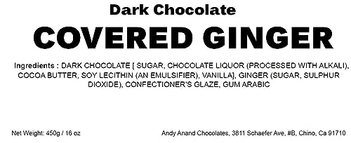 Andy Anand Chocolates Food & Beverages > Desserts & Sweets > Chocolate Andy Anand Dark Chocolate Covered California Ginger, 1 lb – No Artificial Additives, Luxurious Handcrafted Gourmet Birthday & Holiday Gift California Ginger Dark Chocolate 1 lb | Vegan, Nationwide