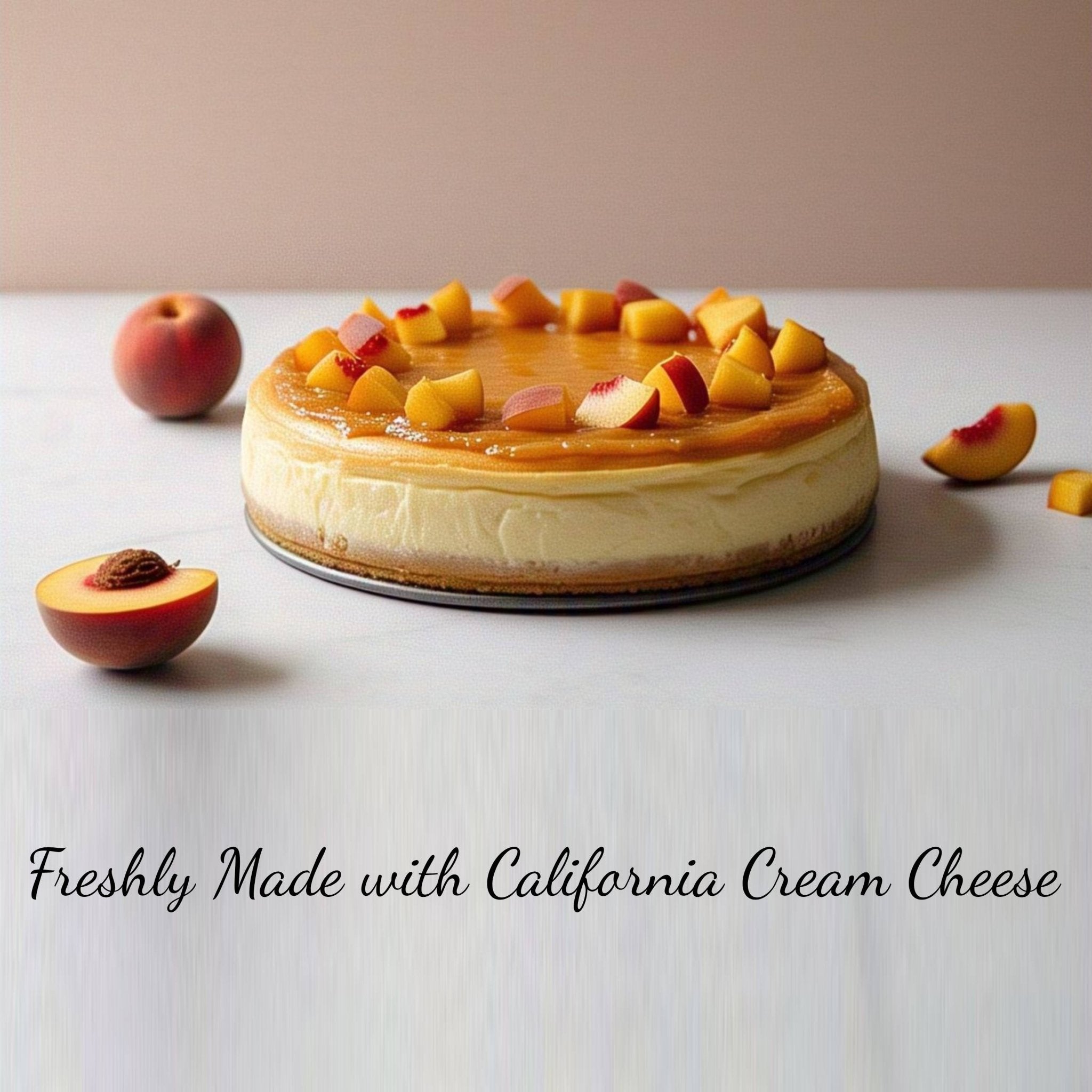 Sugar Free Peach Cheesecake 9" - Bakery Desserts, Scrumptiously Sweet, Cheese Cake For Celebrations & Dessert Lovers (2 lbs)