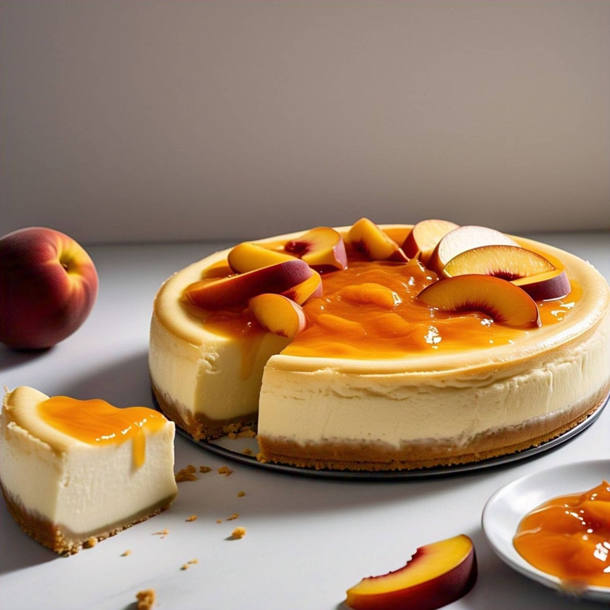 Sugar Free Peach Cheesecake 9" - Bakery Desserts, Scrumptiously Sweet, Best Cheese Cake For Celebrations & Dessert Lovers (2 lbs) - Andyanand