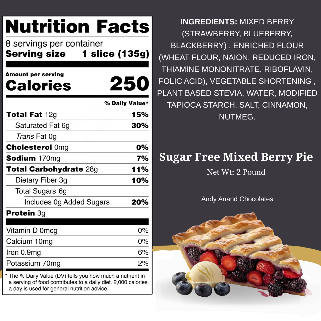 Andyanand Food & Beverages > Desserts & Sweets > Pie Andy Anand Sugar-Free Mixed Berry Pie, 2.6 lb – Strawberries, Blueberries & Blackberries, Keto & Diabetic-Friendly, Birthday Gift Box Sugar-Free Mixed Berry Pie | Keto, Ships Nationwide