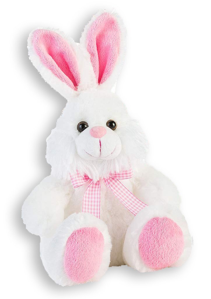 Bunny Pink plush toy – white stuffed bunny with pink ears, feet, and gingham bow, 13-inch