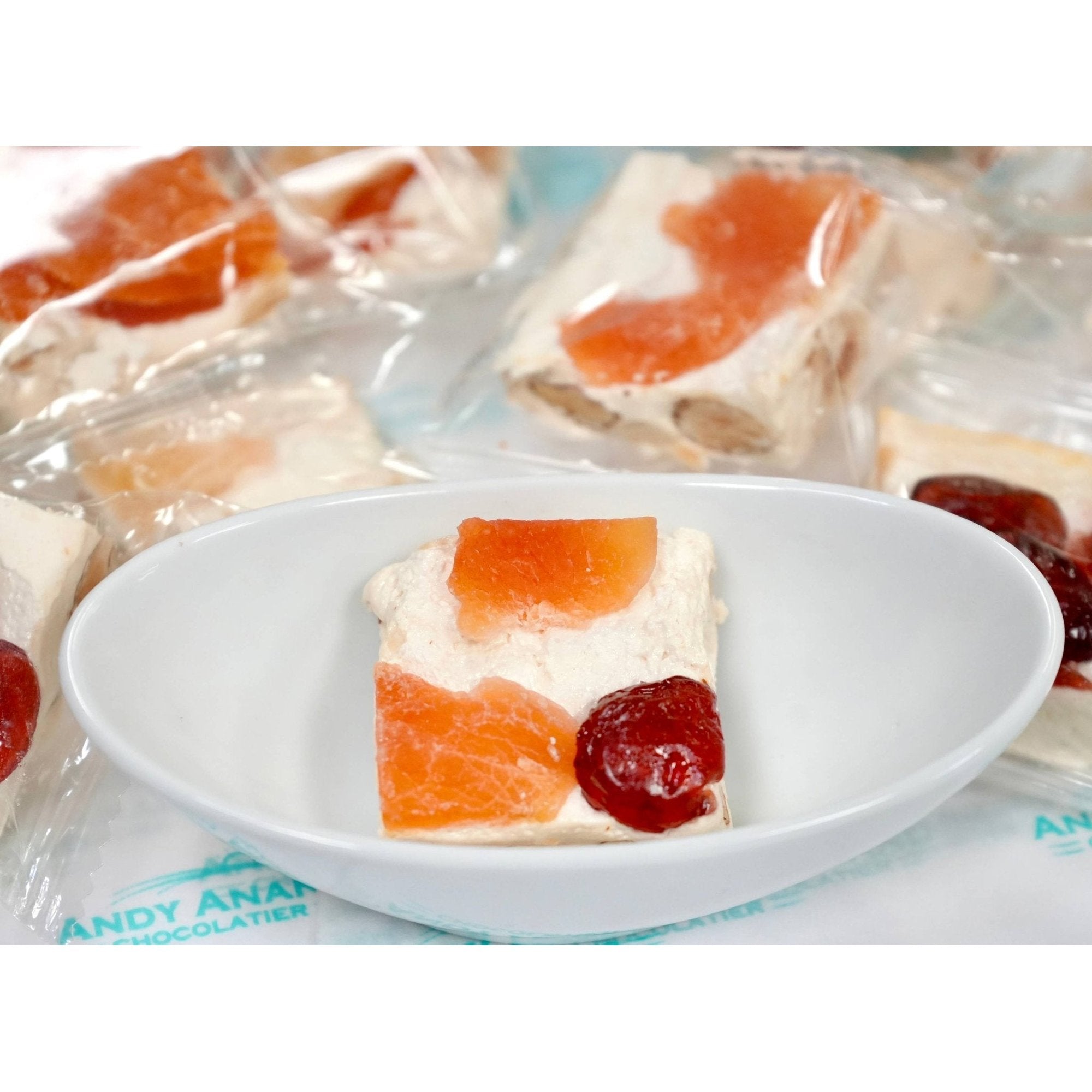 Andy Anand Chocolates Food & Beverages > Desserts & Sweets > Nougat Andy Anand Soft Exotic Fruit Nougat Brittle, 7 oz – Italian Sicilian Honey, 38% Almonds & Dried Fruits, Gluten-Free Gourmet Birthday Gift Roasted Almond Fruit Soft Nougat 22 pc | Nationwide