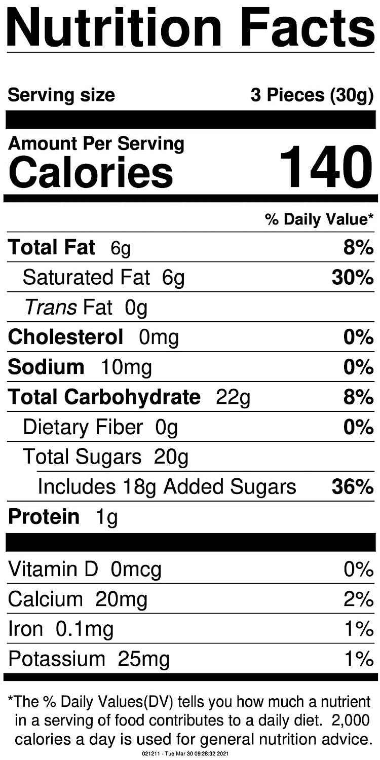 Nutrition Facts label for Andy Anand Carob Malt Balls, detailing serving size, calorie count, and various nutritional information including total fat, cholesterol, sodium, carbohydrates, and protein content. Andy Anand Chocolates, All Products, Products, Malt Balls, Carob.