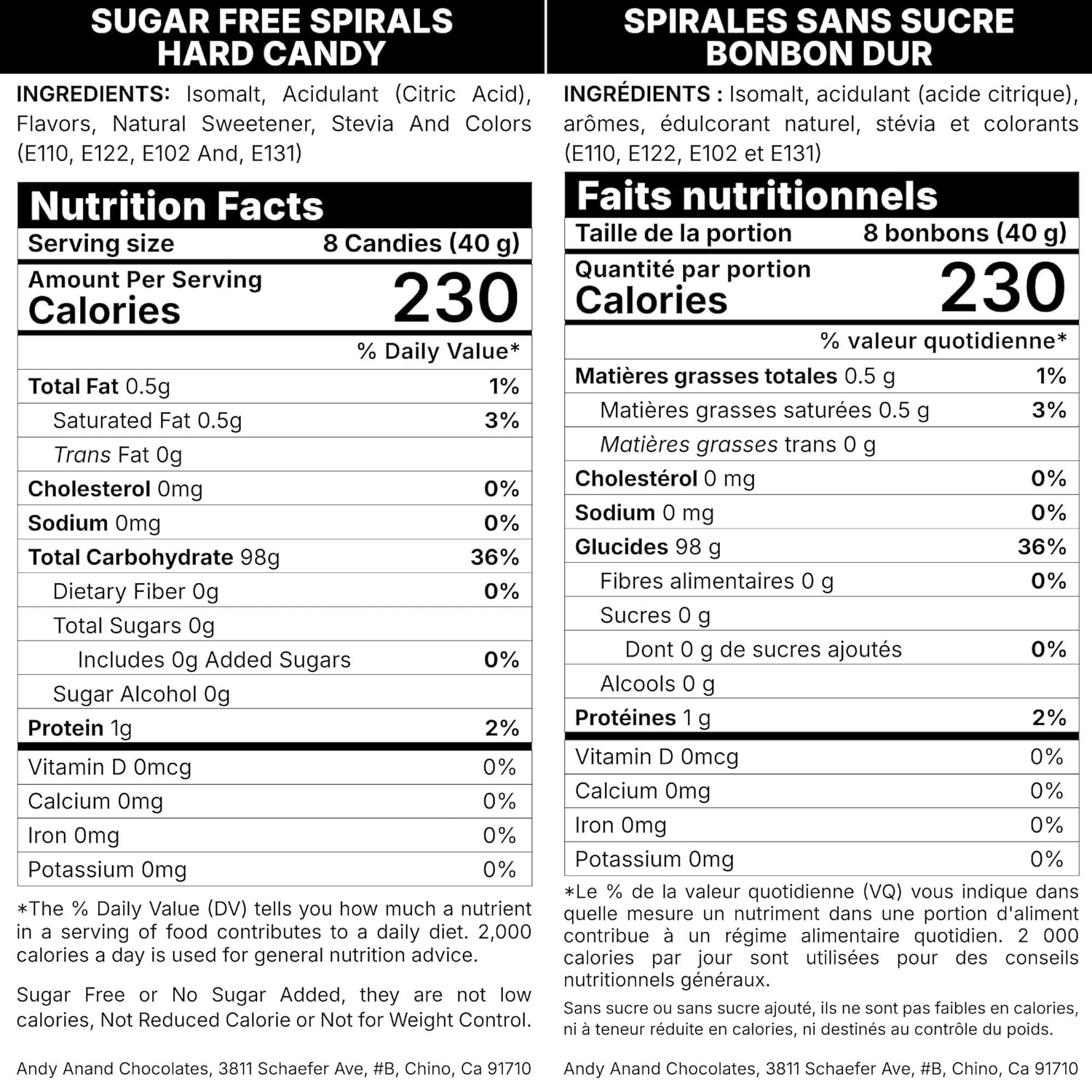 Andy Anand Chocolates Food & Beverages > Desserts & Sweets > Sugar Free Candy Andy Anand Sugar-Free Spiral Hard Candy, 110 pc, 7 oz – 5 Flavors, Made in Spain, Stevia Sweetened, Gluten-Free, Keto Diabetic-Friendly Gift Sugar-Free Spiral Candy 110 pc 7 oz | Nationwide