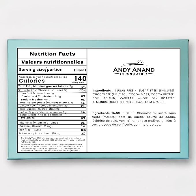 Amandes au chocolat noir sans sucre Andy Anand 1 lb « Chocolats délicieusement divins » Cadeau de chocolat noir sans sucre - Parfait pour toutes les occasions